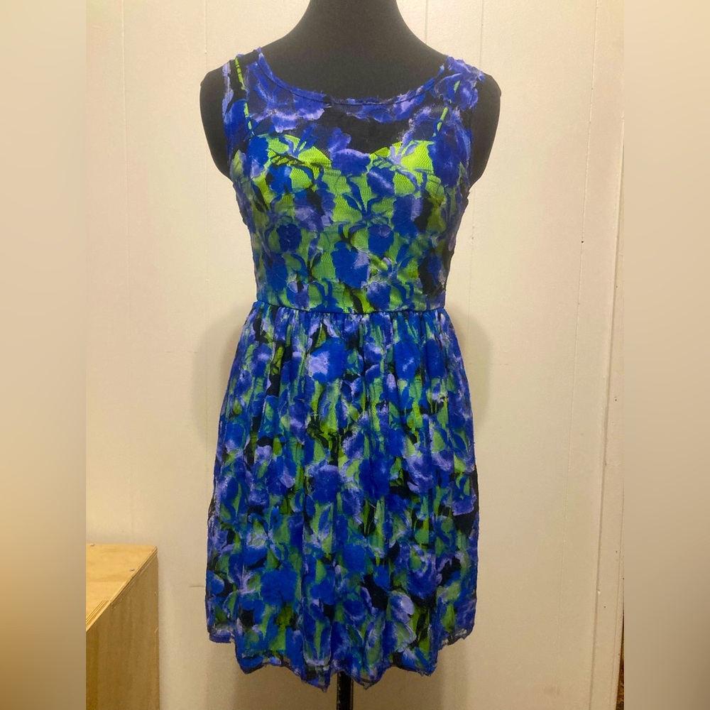 Urban Outfitters Pins and Needles Floral Lace Dress XS blue/green